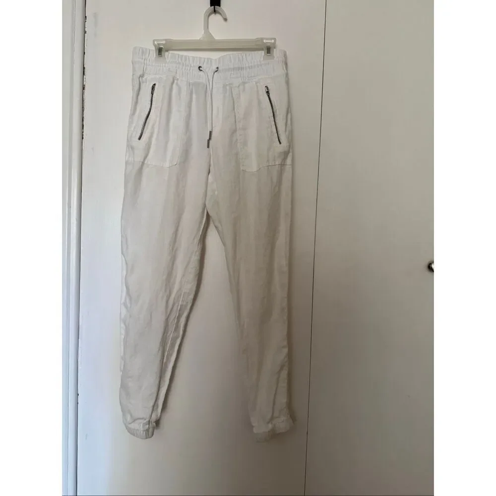 Athleta Cabo Linen Jogger Pants White Drawstring Zip Pockets Women’s 6